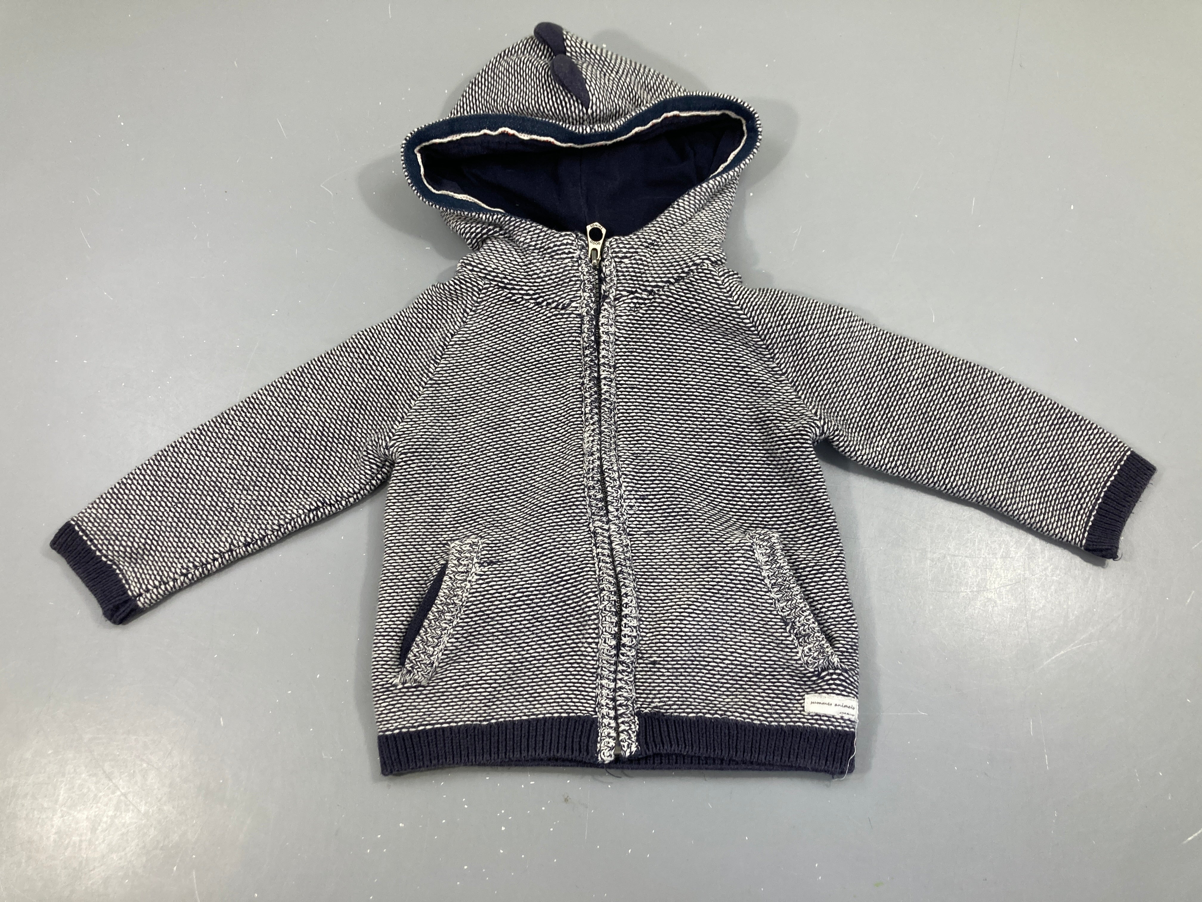 Pull zippé à capuche bleu/blanc chiné
