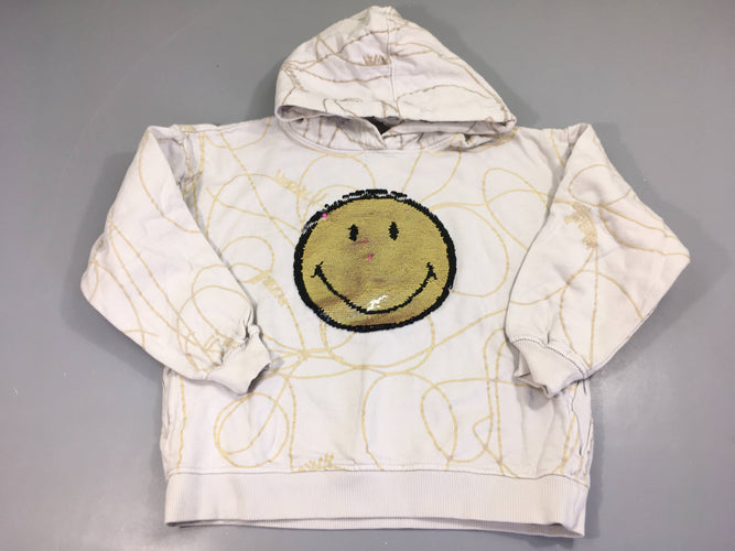 Sweat blanc Smiley sequins, moins cher chez Petit Kiwi