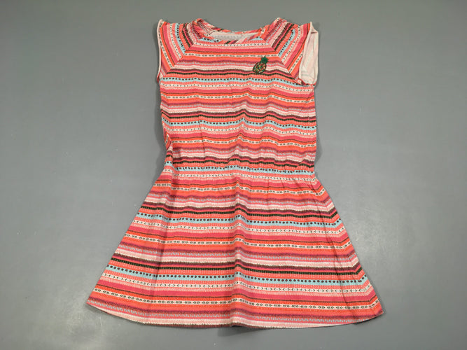 Robe m.c jersey rose rayé ananas, légèrement boulochée, moins cher chez Petit Kiwi