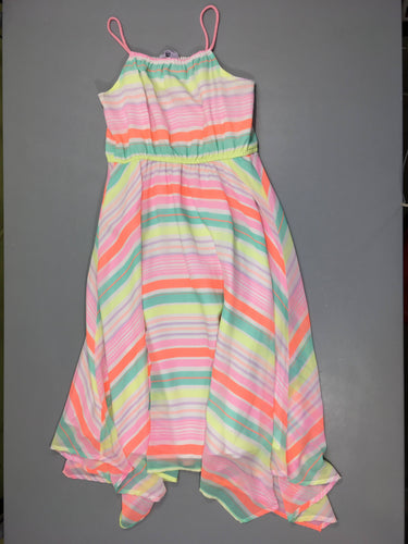 Robe fines bretelles voile blanc rayé multicolore néon, moins cher chez Petit Kiwi