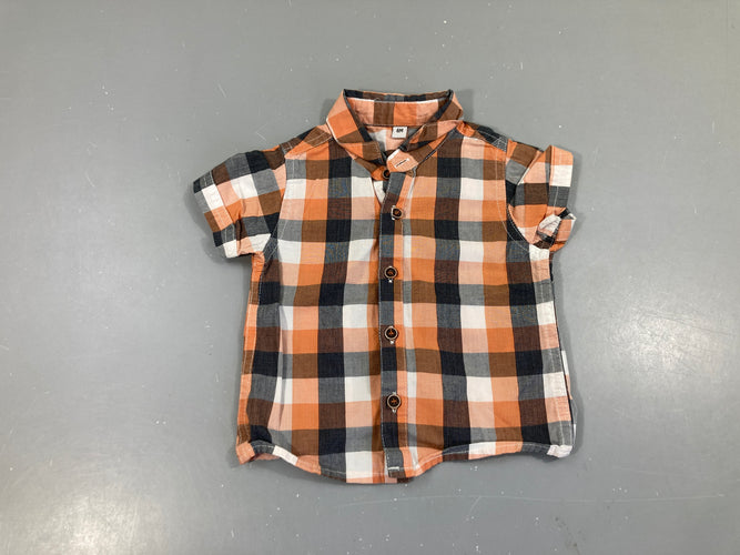 Chemise m.c à carreaux orange/noir/blanc, moins cher chez Petit Kiwi