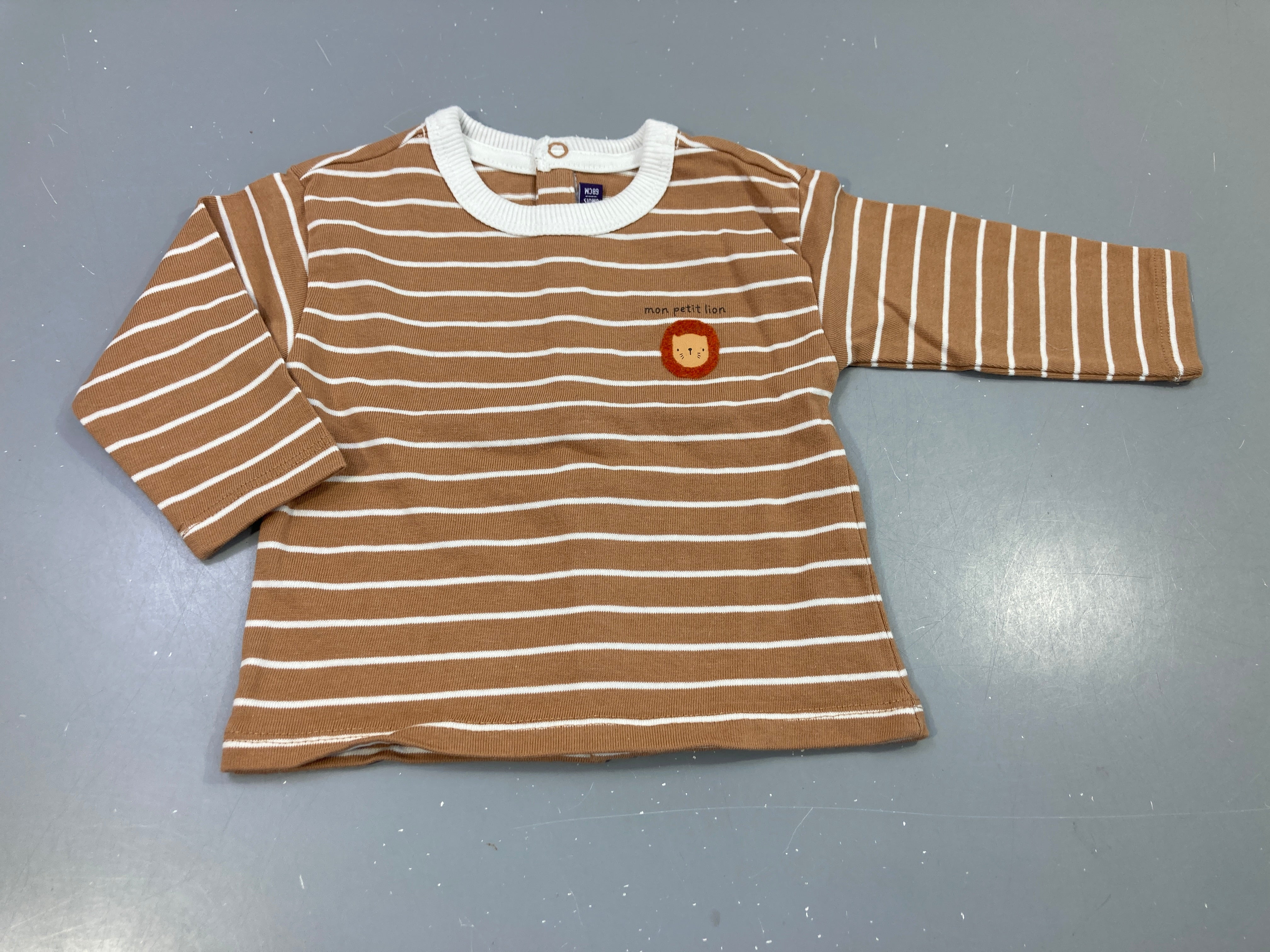 T-shirt m.l  camel rayé blanc 