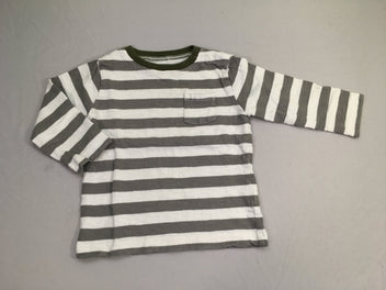 T-shirt m.l épais kaki rayé blanc poche