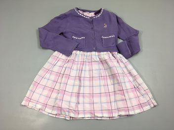 Robe s.m cbh à carreaux mauve + gilet court mauve