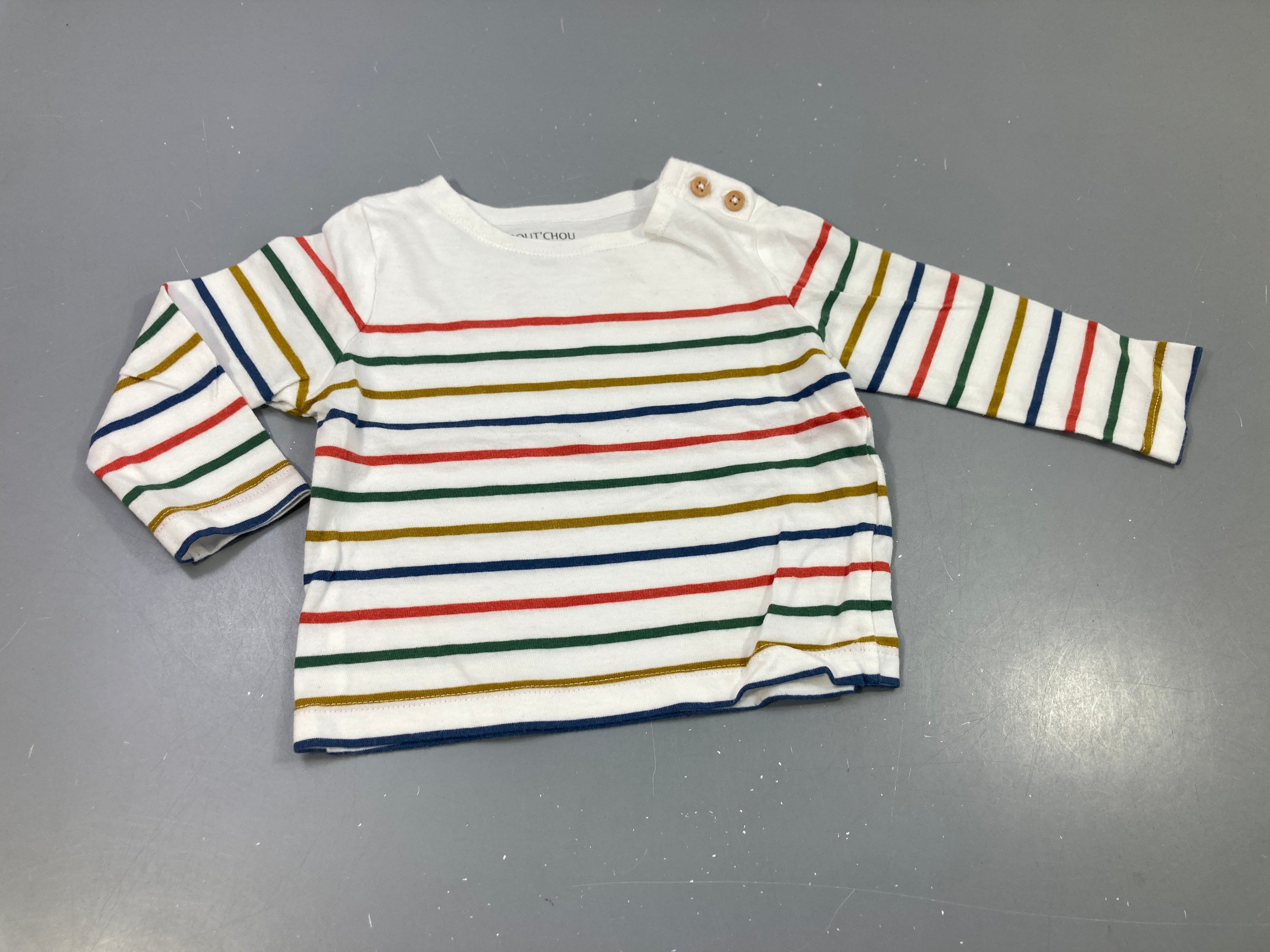 T-shirt m.l blanc rayures colorées