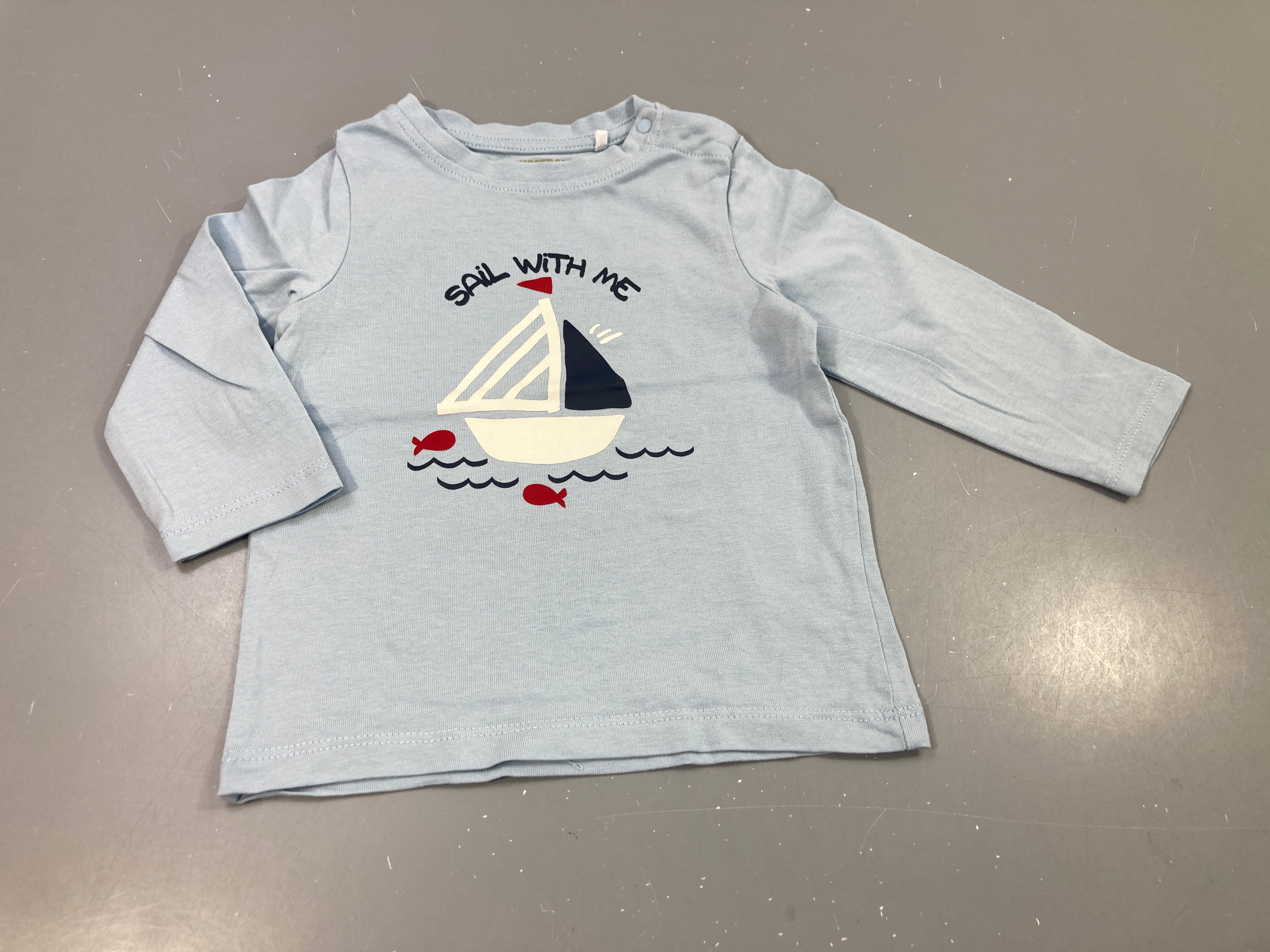 T-shirt m.l beu clair bâteau, 