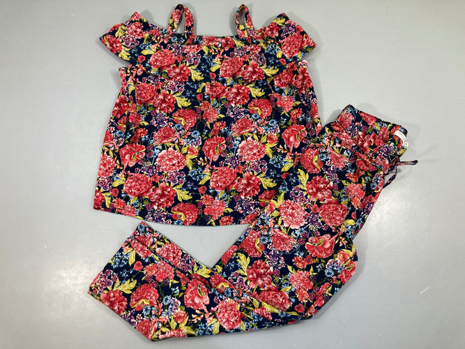 Blouse bleu marine fleurie + Pantalon fluide, moins cher chez Petit Kiwi