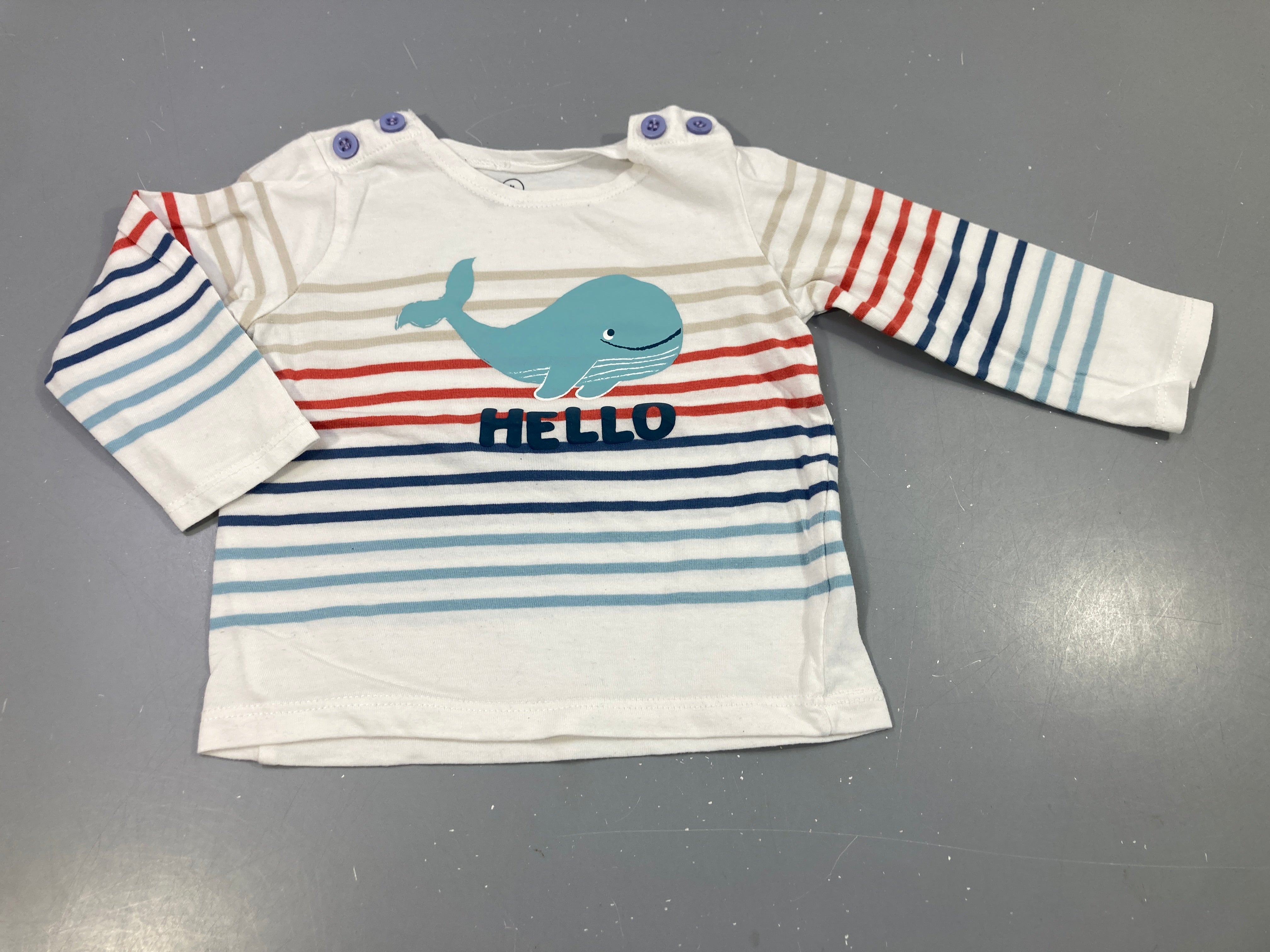 T-shirt m.l blanc rayures colorées, baleine 
