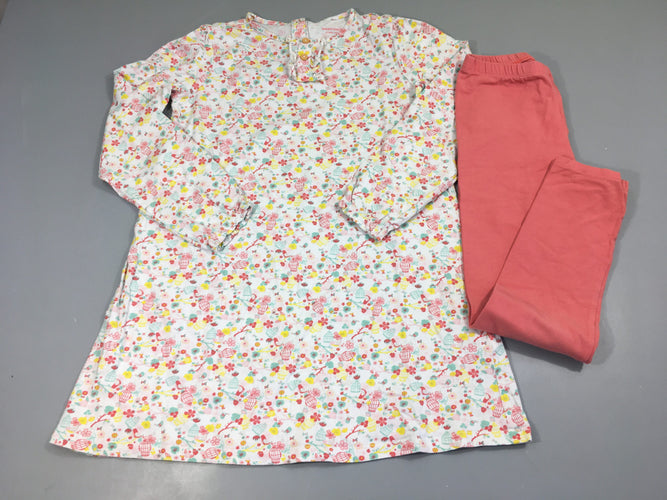 Pyjashort 2pcs jersey blanc-rose fleuri, moins cher chez Petit Kiwi