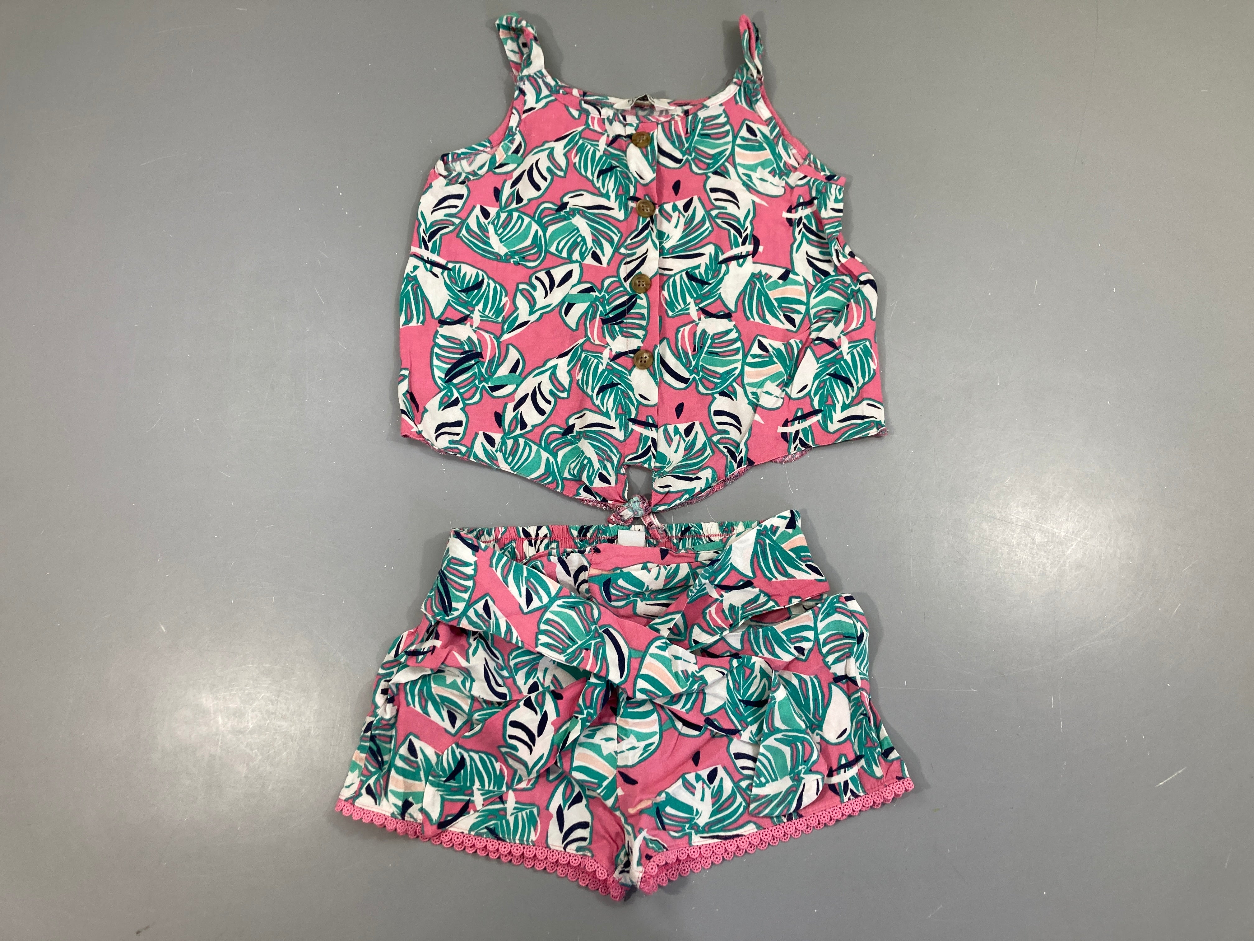 T-shirt s.m nouable rose feuillage blanc + short