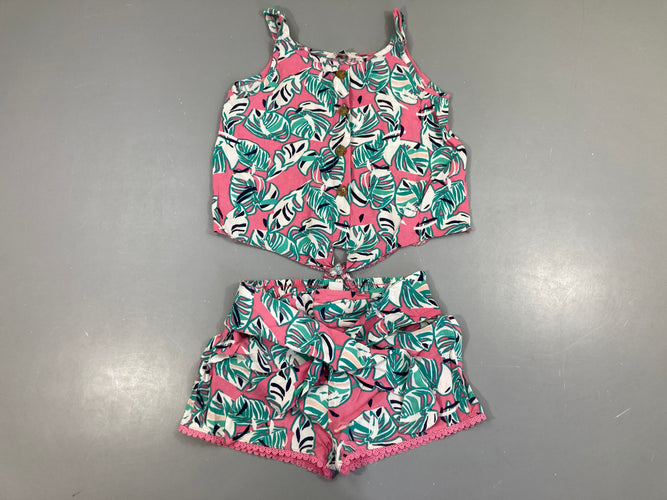 T-shirt s.m nouable rose feuillage blanc + short, moins cher chez Petit Kiwi