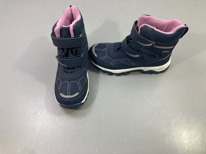 Etat neuf Bottines fourrées bleu marine rose, scratch, imperméables, 33, moins cher chez Petit Kiwi