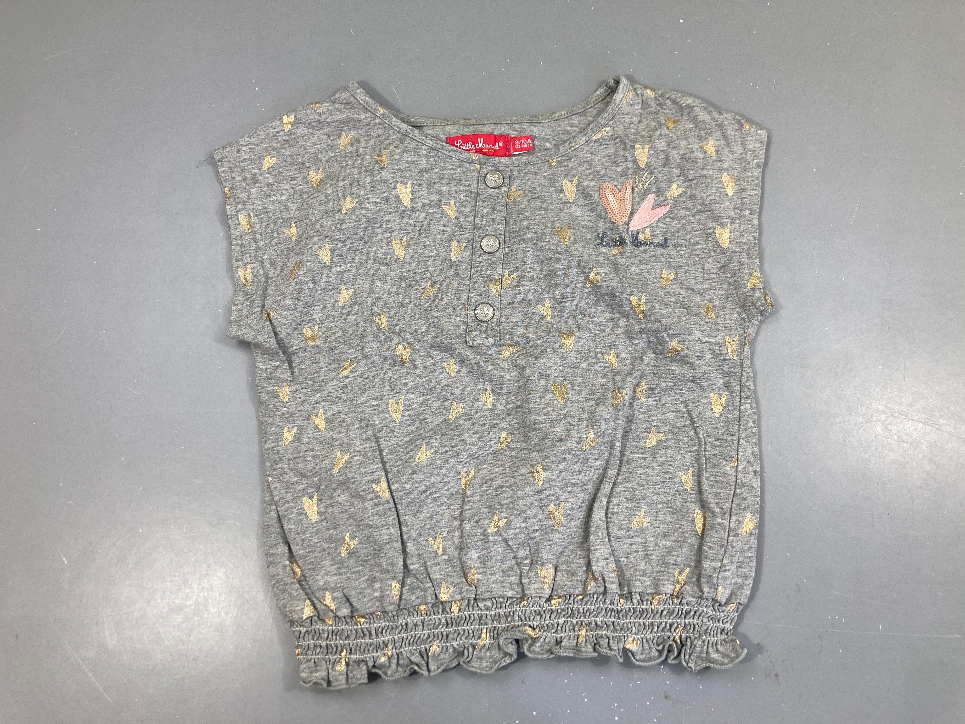 T-shirt m.c gris chiné coeurs dorés-sequins
