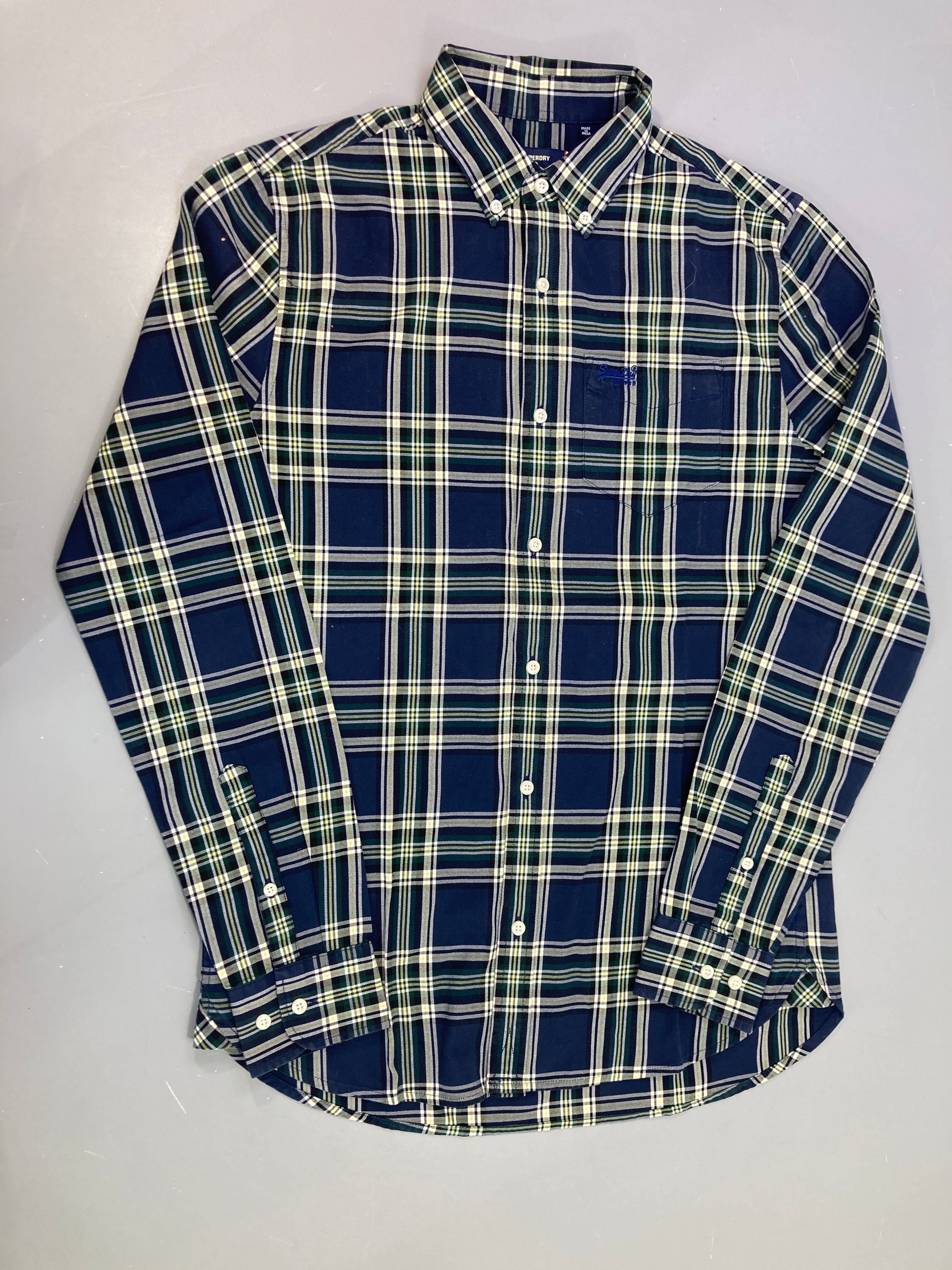 Chemise m.l carreaux bleu marine vert jaune