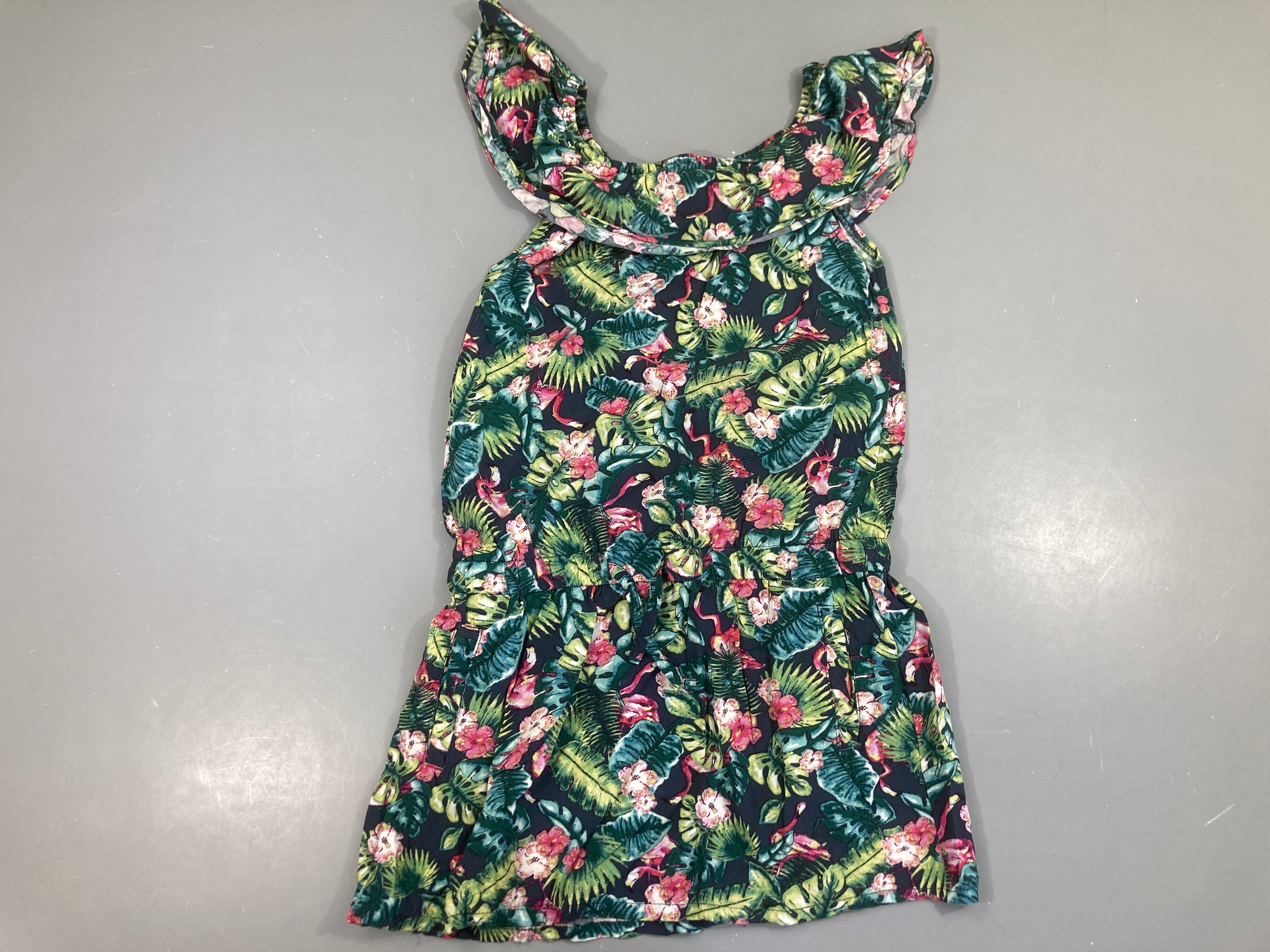 Robe s.m col élastique anthracite fleuri feuillage