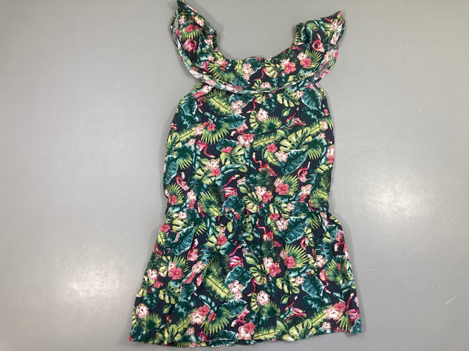 Robe s.m col élastique anthracite fleuri feuillage, moins cher chez Petit Kiwi