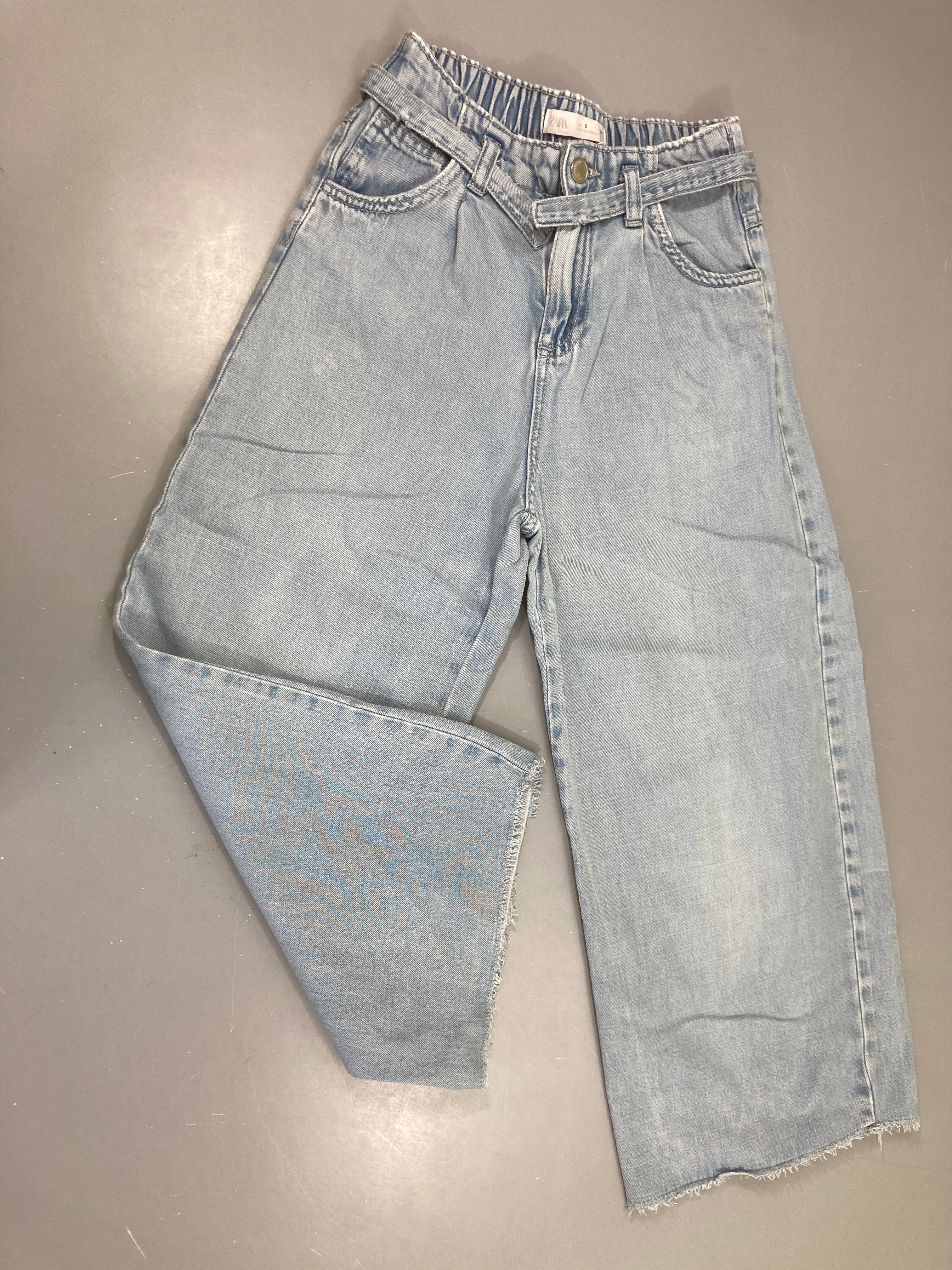 Jeans Wide Leg effet effiloché bas taille élastique