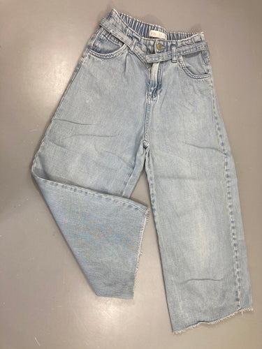 Jeans Wide Leg effet effiloché bas taille élastique, moins cher chez Petit Kiwi