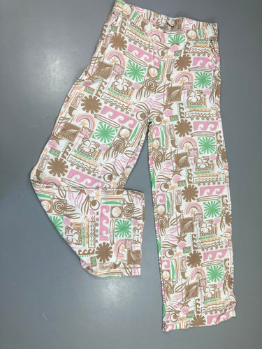 Pantalon léger blanc motifs brun un peu délavé, moins cher chez Petit Kiwi