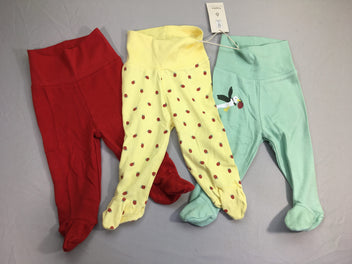 NEUF 3 pantalons à pieds jersey vert/jaune/rouge