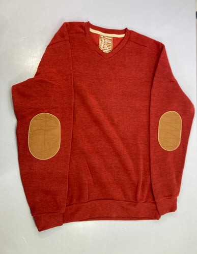 Pull col V rouge chiné, coudières, Quechua, moins cher chez Petit Kiwi