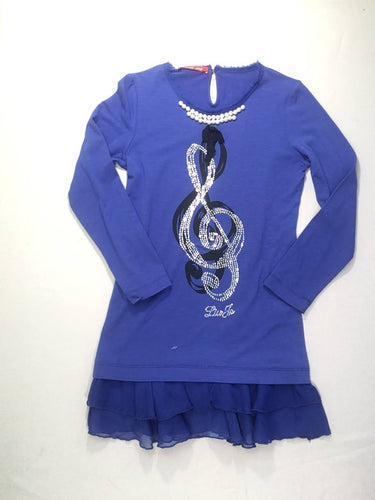 Robe m.l jersey bleu Clé de sol strass-perles tulle bas-Légèrement bouloché-Liu-jo, moins cher chez Petit Kiwi