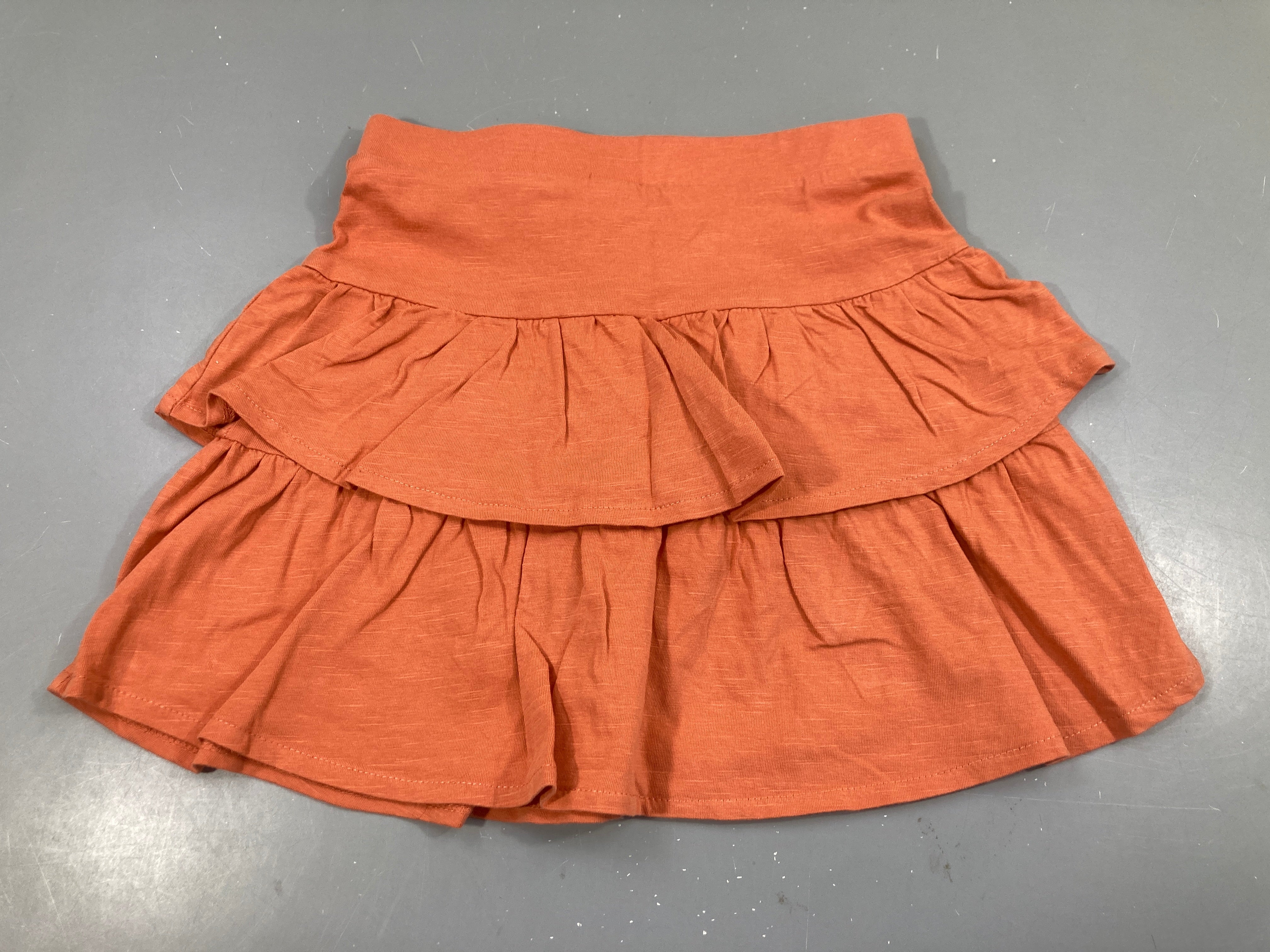 Jupe jersey orange fleuri à volants