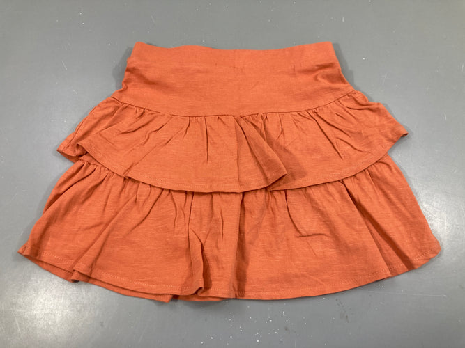 Jupe jersey orange fleuri à volants, moins cher chez Petit Kiwi