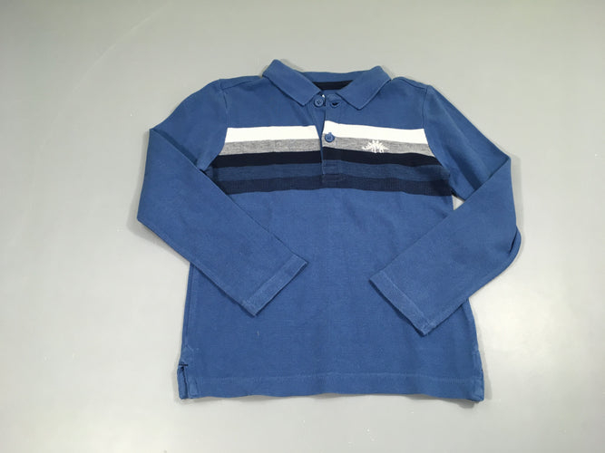 Polo ml bleu rayé blanc dino, moins cher chez Petit Kiwi