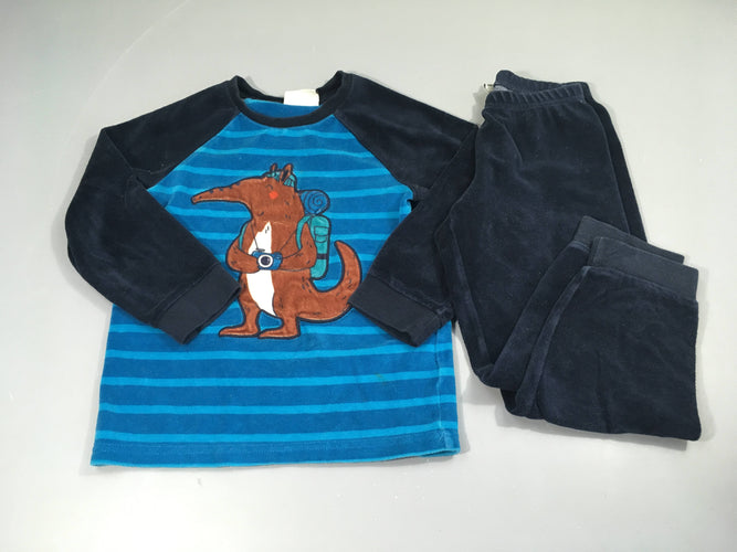 Pyjama 2pcs velours bleu rayé tapir, tache à l'avant, moins cher chez Petit Kiwi