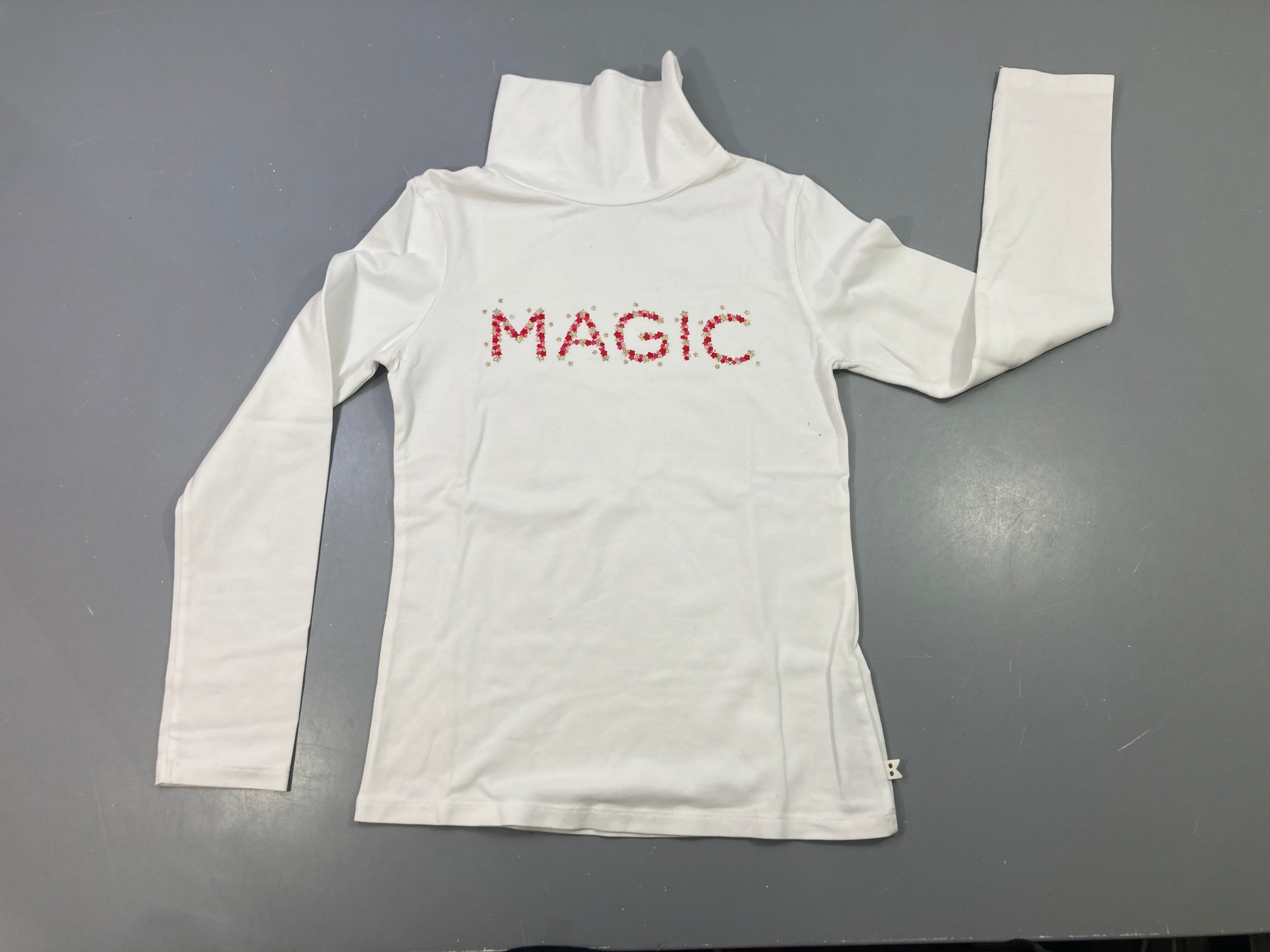 T-shirt m.l col roulé blanc brodé Magic