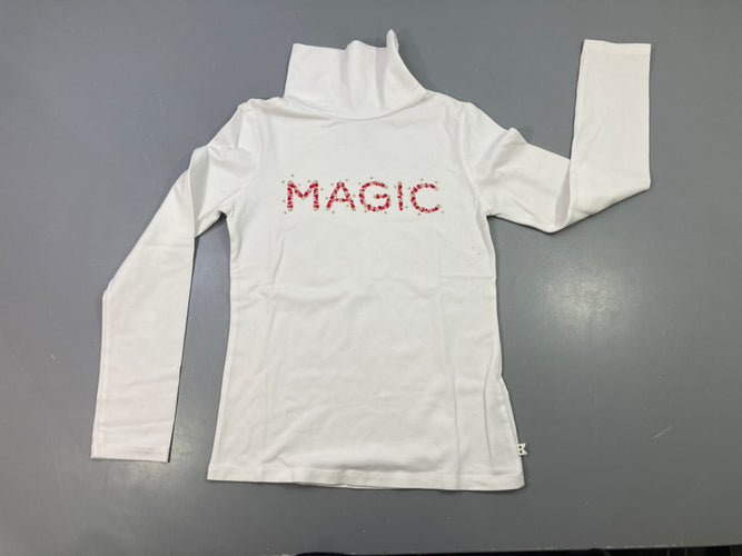 T-shirt m.l col roulé blanc brodé Magic, moins cher chez Petit Kiwi