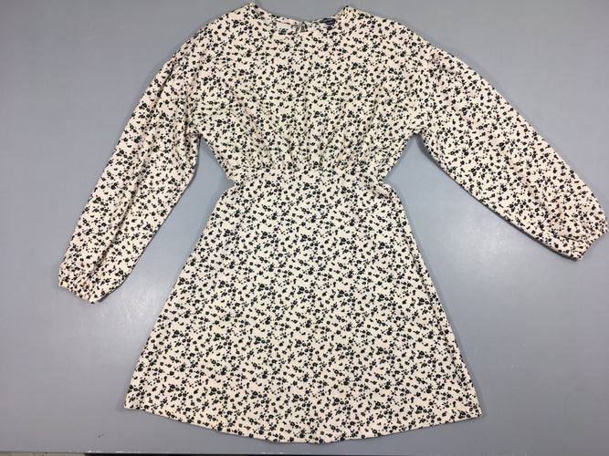 Robe m.l mousseline beige fleurs noir, moins cher chez Petit Kiwi