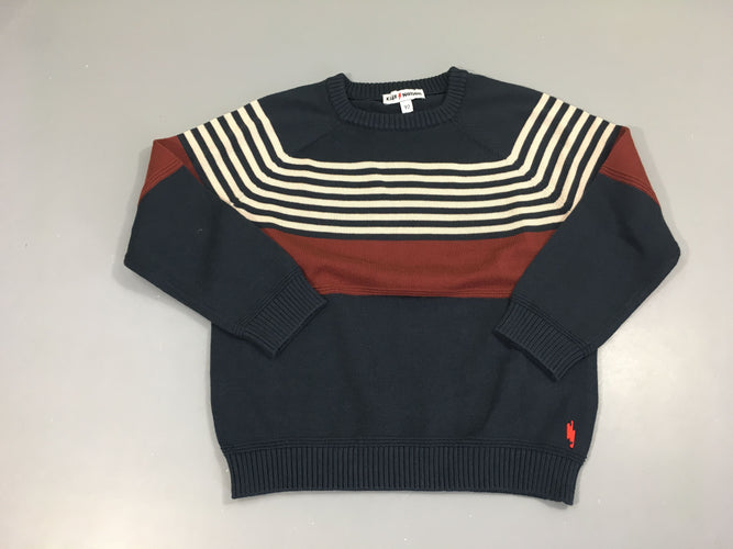 Pull bleu foncé-bordeau rayé blanc, moins cher chez Petit Kiwi