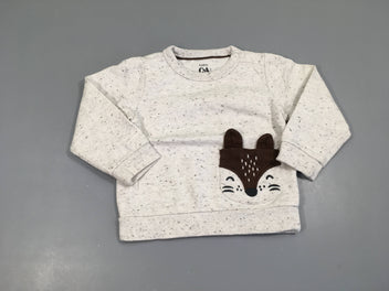Sweat gris moucheté, poche animal