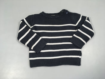 Pull bleu marine rayé blanc