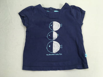 T-shirt m.c bleu foncé poissons sequins