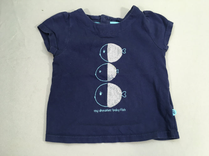 T-shirt m.c bleu foncé poissons sequins, moins cher chez Petit Kiwi
