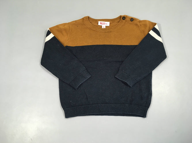 Pull fin bleu marine/brun, moins cher chez Petit Kiwi