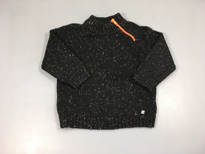 Pull col montant noir chiné, 10% laine, moins cher chez Petit Kiwi