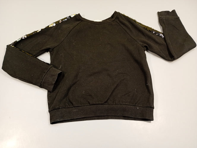 Pull noir, bandes aux manches en sequins réversibles noir/argenté, intérieur doux et chaud, moins cher chez Petit Kiwi