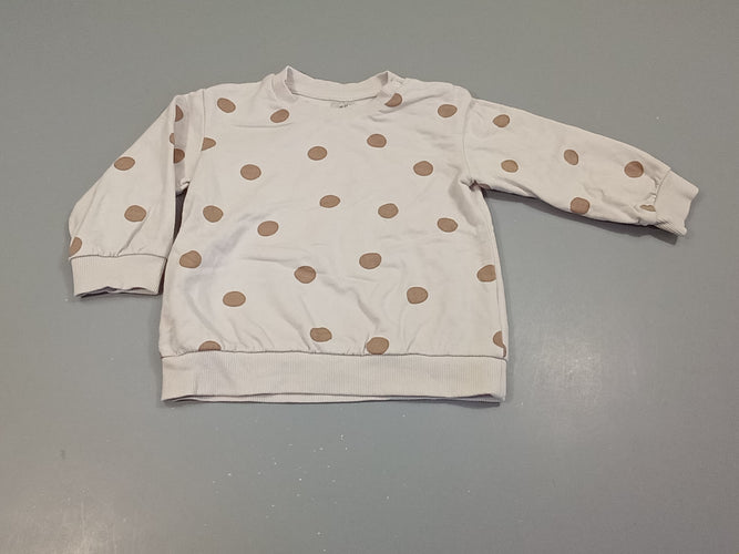 Sweat blanc à pois bruns, moins cher chez Petit Kiwi