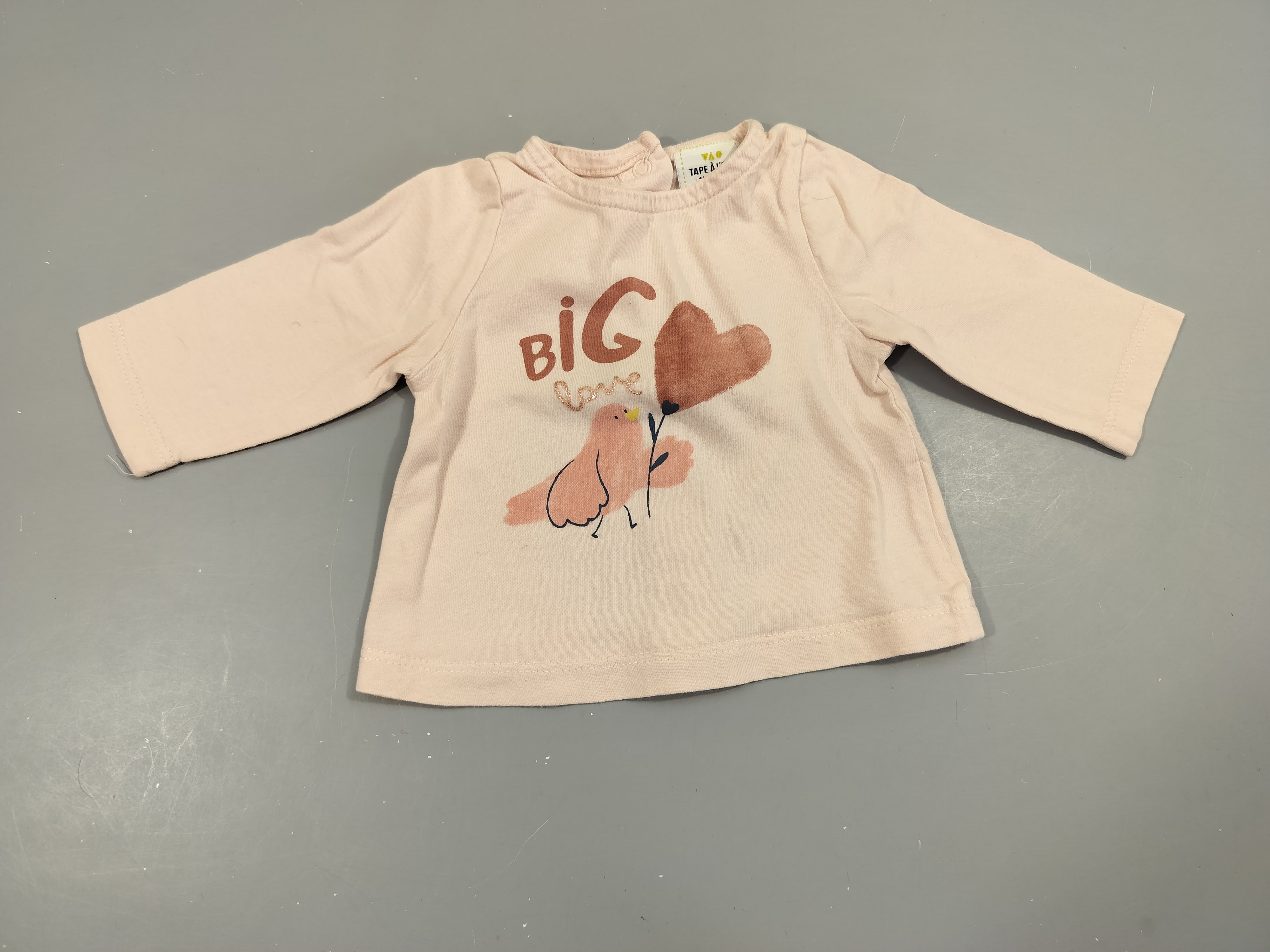 T-shirt m.l rose clair oiseau, fleur coeur 