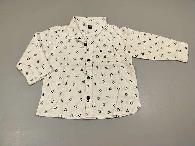 Chemise m.l blanche, notes de musique noires, moins cher chez Petit Kiwi