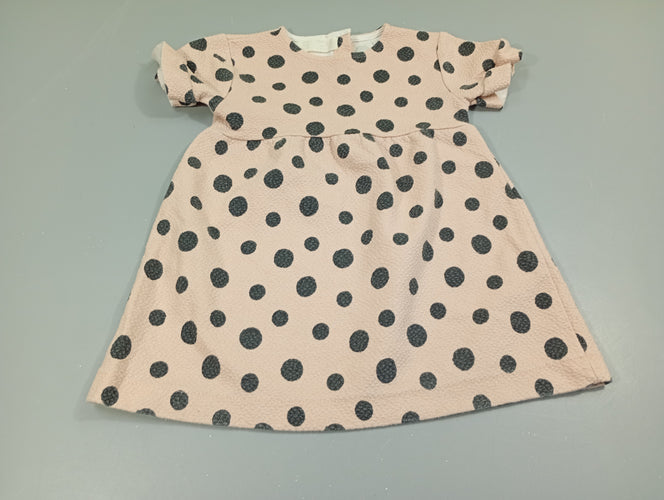 Robe m.c  rose pâle à pois bleu marine texturé, moins cher chez Petit Kiwi