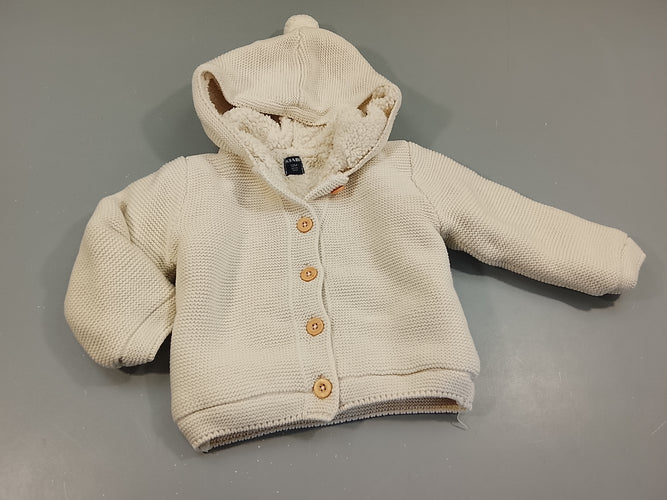 Gilet à capuche  en maille  écru , intérieur moutonné, moins cher chez Petit Kiwi