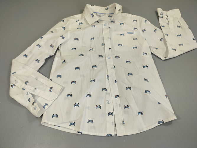 Chemise m.l blanche motifs manettes, moins cher chez Petit Kiwi