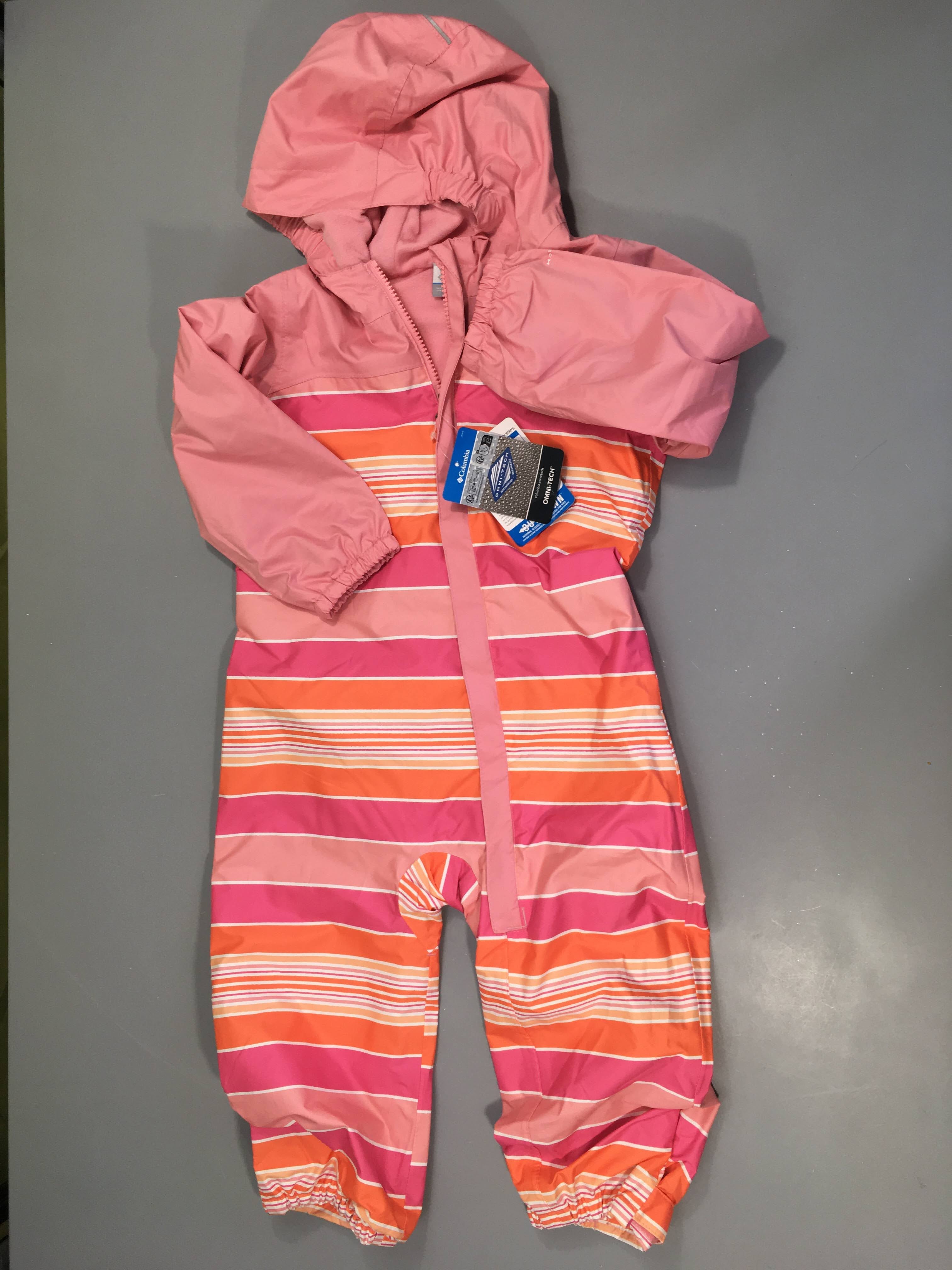 Neuf-Combinaison de pluie rose rayé orange et blanc