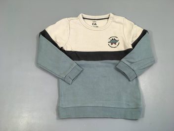 Sweat bleu/beige dino, un peu bouloché