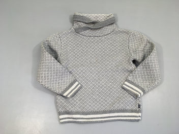 Pull col snood gris motifs blancs, bouloché